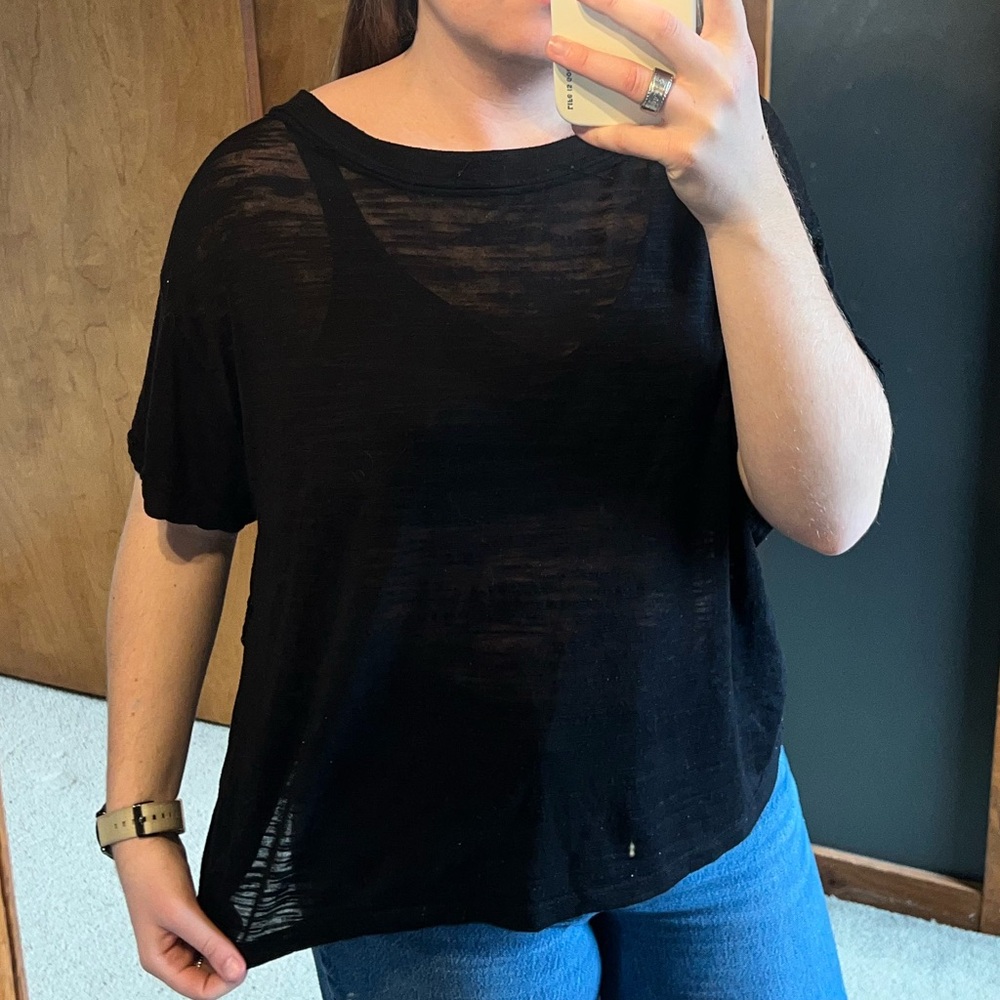 We the Free by Free People Open Back Tee, Black, Size Small